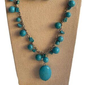 Vintage Turquoise Beaded Multiple Two Strand Chain Necklace South Western Aztec